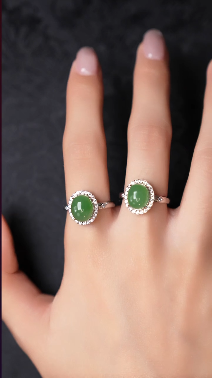 银S925镶嵌戒指和田玉（碧玉）工厂抛货 假1罚3 多样性发其1