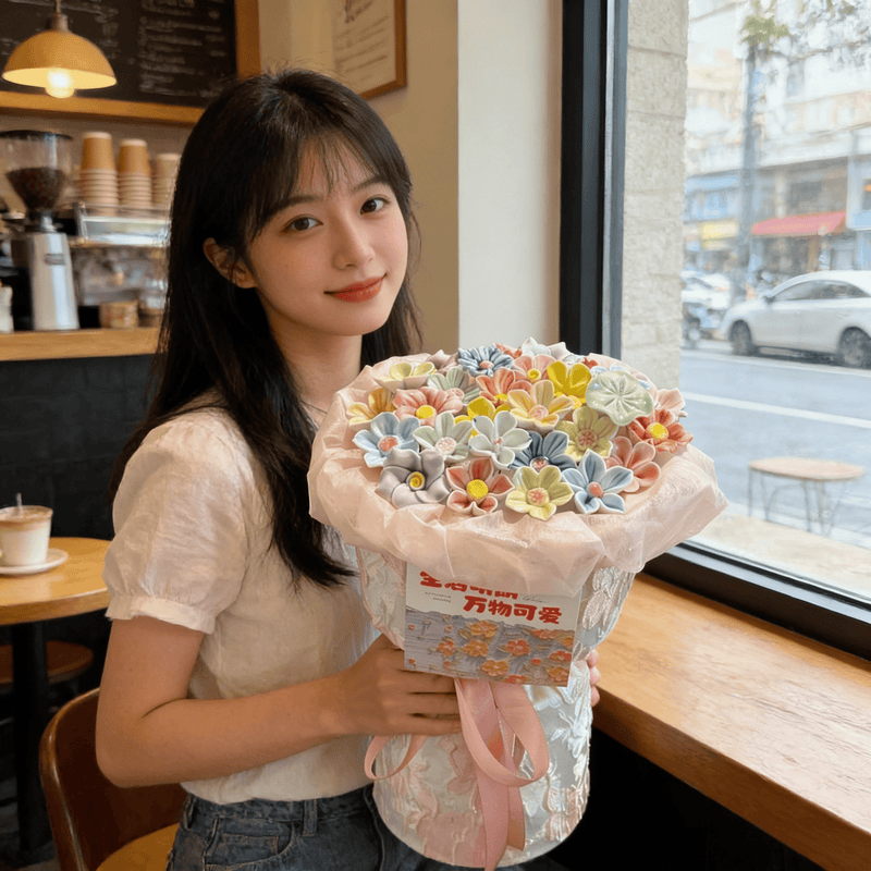 马卡龙陶瓷永生花束治愈系手工花送闺蜜女友生日纪念日走心礼物