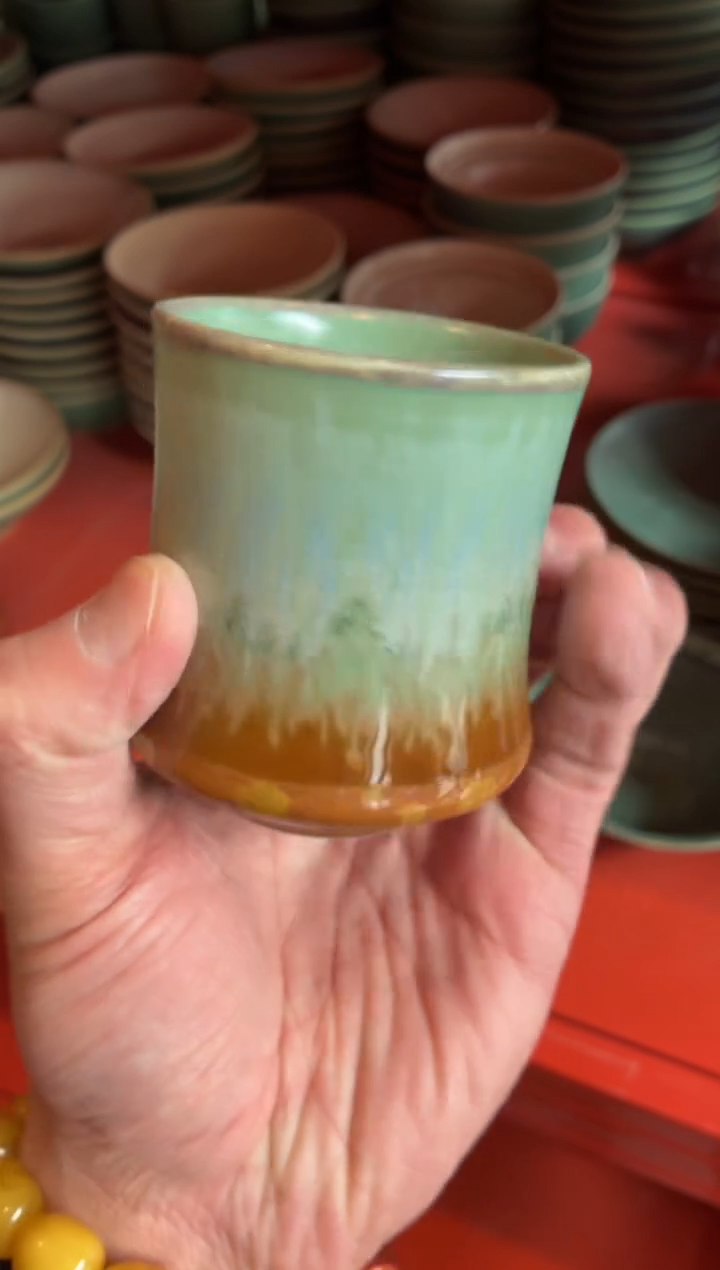 瓷片柴烧远山竹节杯（拍一发二）