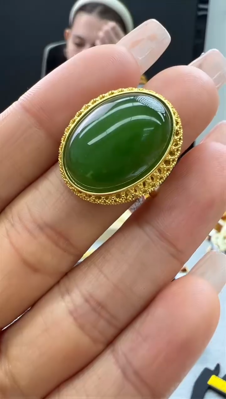 【闪购商品】和田玉（碧玉）戒指银S925镶嵌11秒拍号