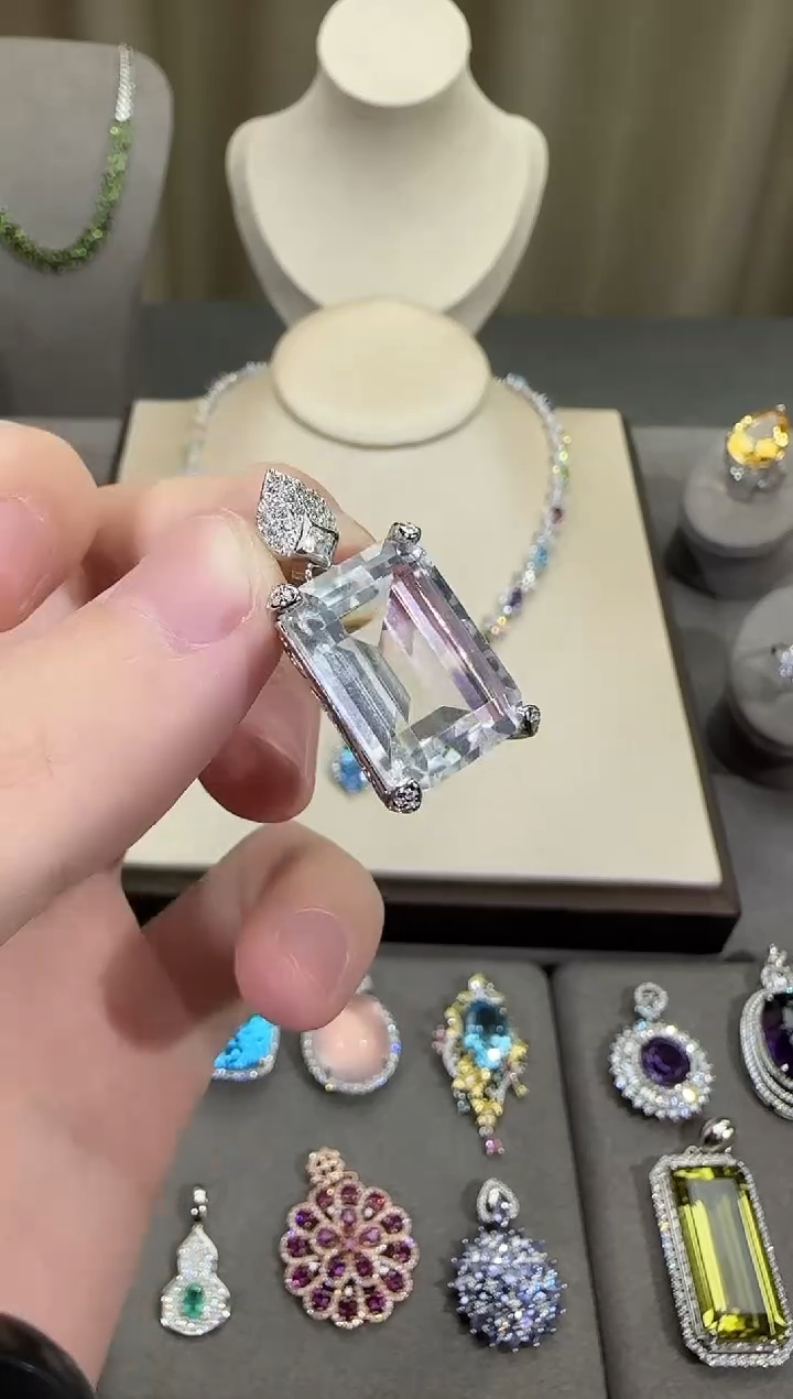 颈饰银S925镶嵌水晶13*18mm吊坠净体白水晶