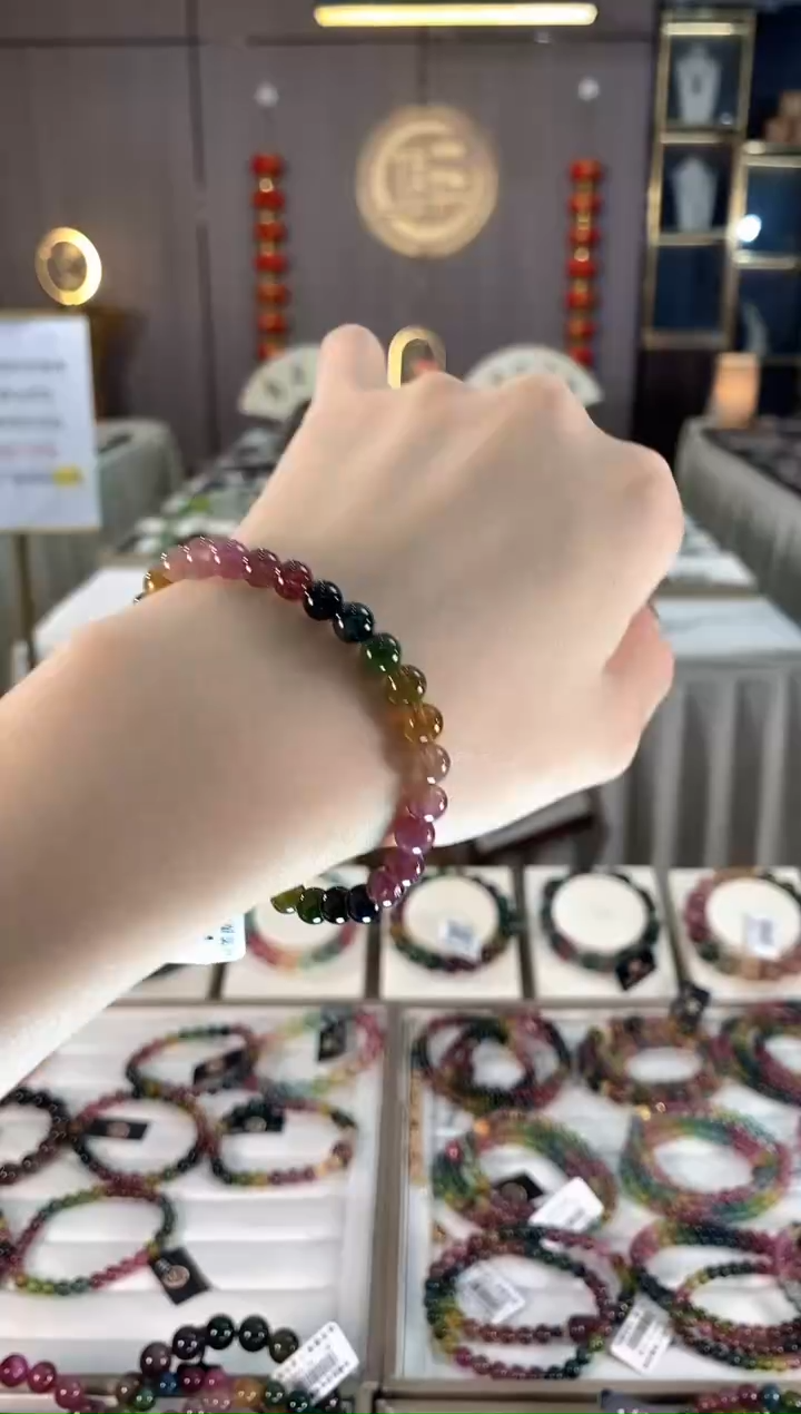 未镶嵌老矿碧玺色标彩虹单圈手串5mm+碧玺dan多样性发货一条