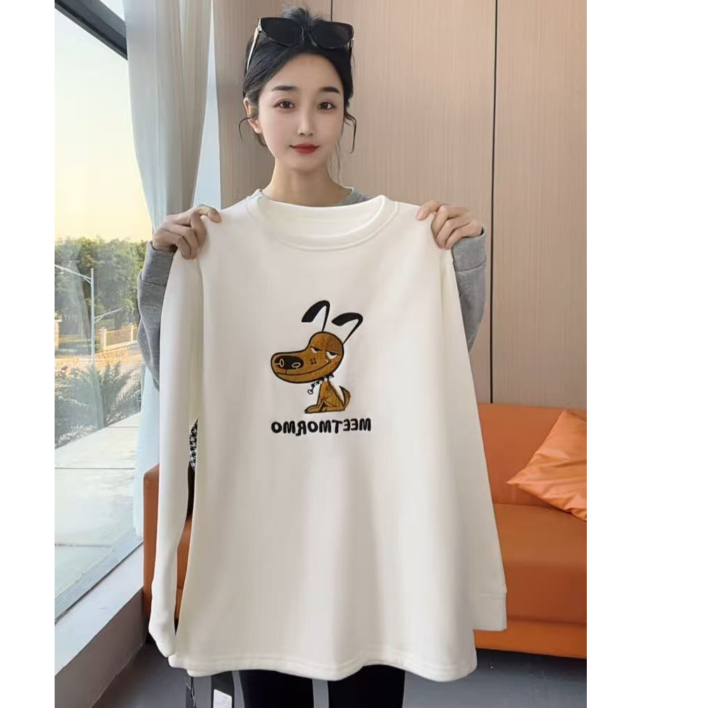 秋冬加绒加厚刺绣宝宝绒休闲百搭卫衣