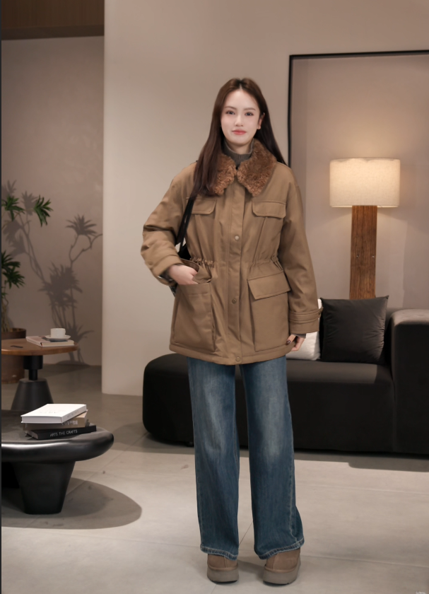 【素典上新】2025冬季新品气质纯色保暖翻领常规款中长款小个子