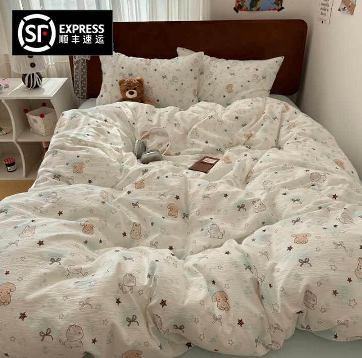 猫咪日记萌趣薄荷狗水洗棉四件套可爱被套学生三件套亲肤床单床品