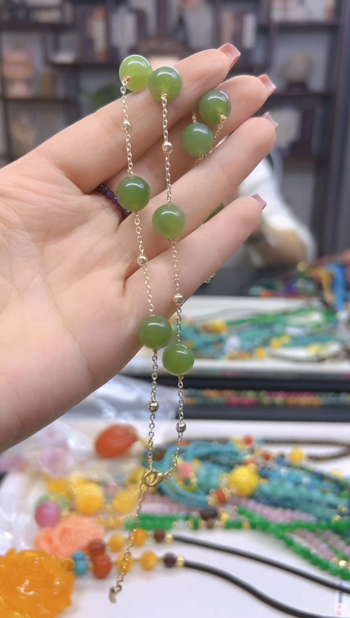 【闪购商品】和田玉颈饰银S925镀金镶嵌X189