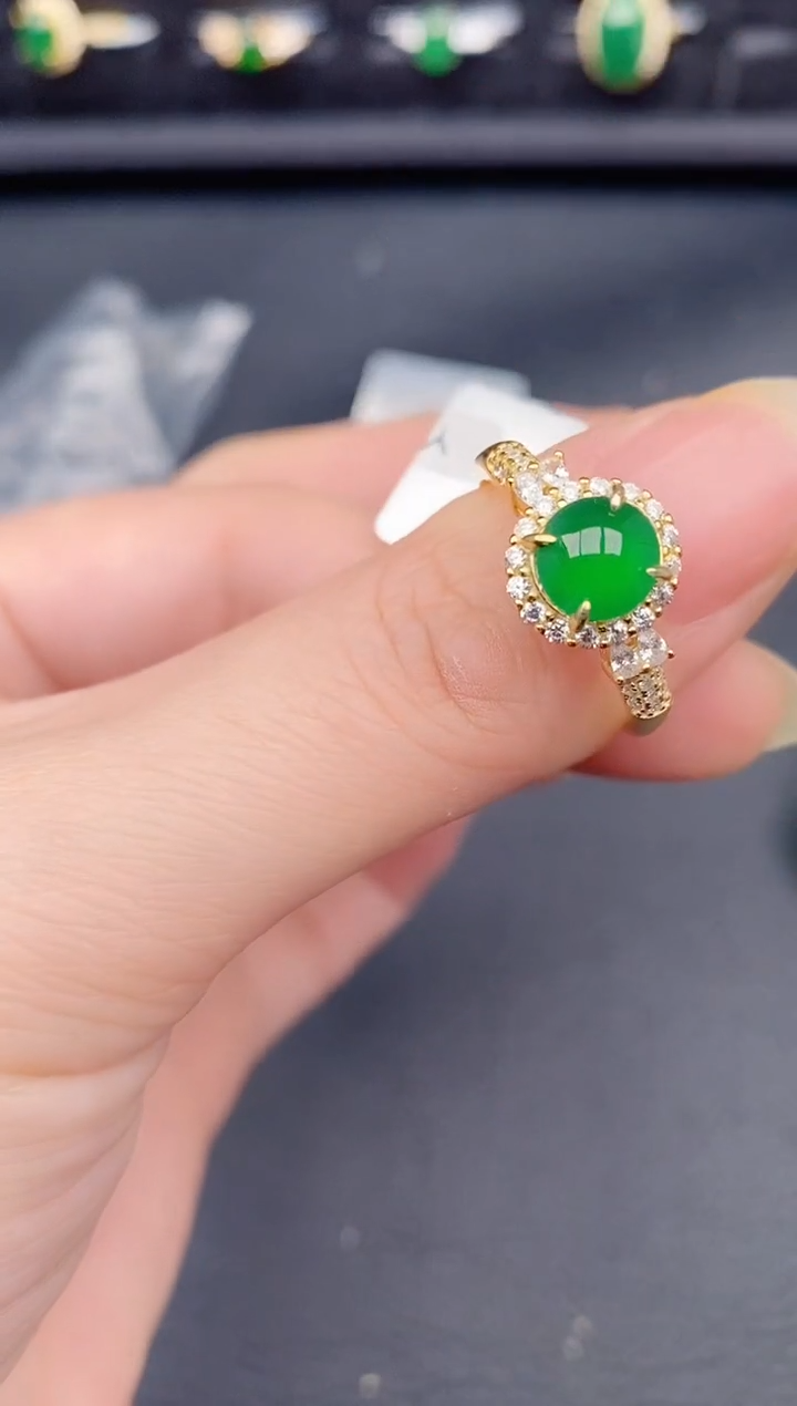 银S925镶嵌戒指翡翠天然a货翡翠273