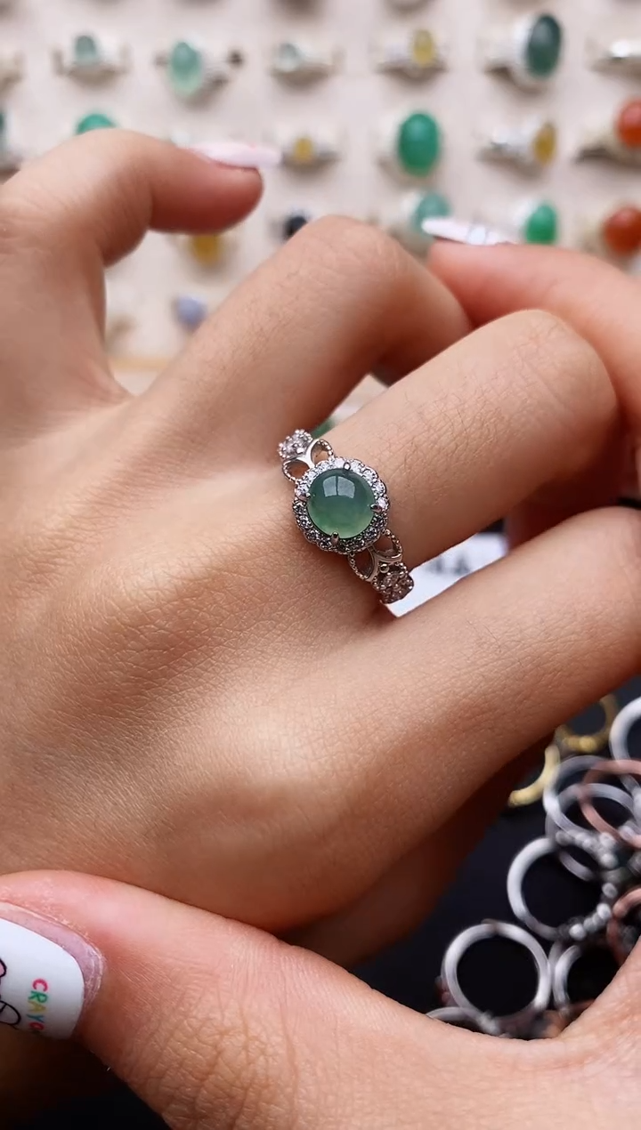 【闪购商品】翡翠戒指银S925镶嵌缅甸翡翠