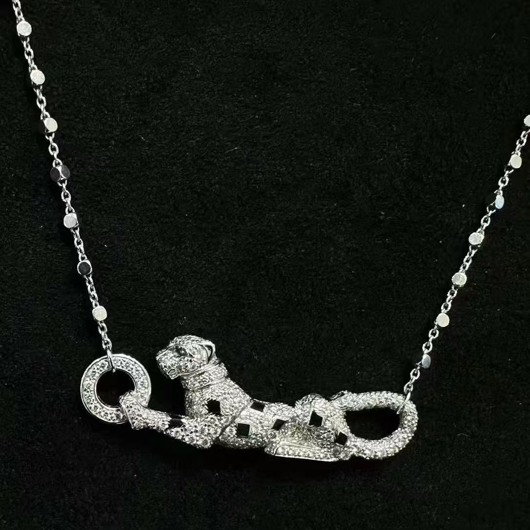 18K金钻石横版豹子项链 CZ (定制品质48小时鉴赏期）
