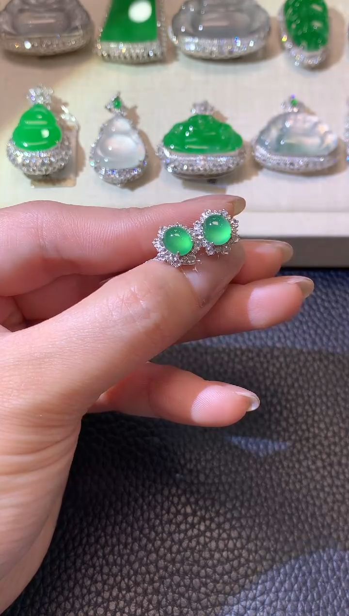 【闪购商品】翡翠耳饰18K金镶嵌C13翡翠