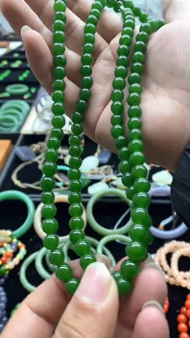 【闪购商品】和田玉未镶嵌项链8mm菠菜绿