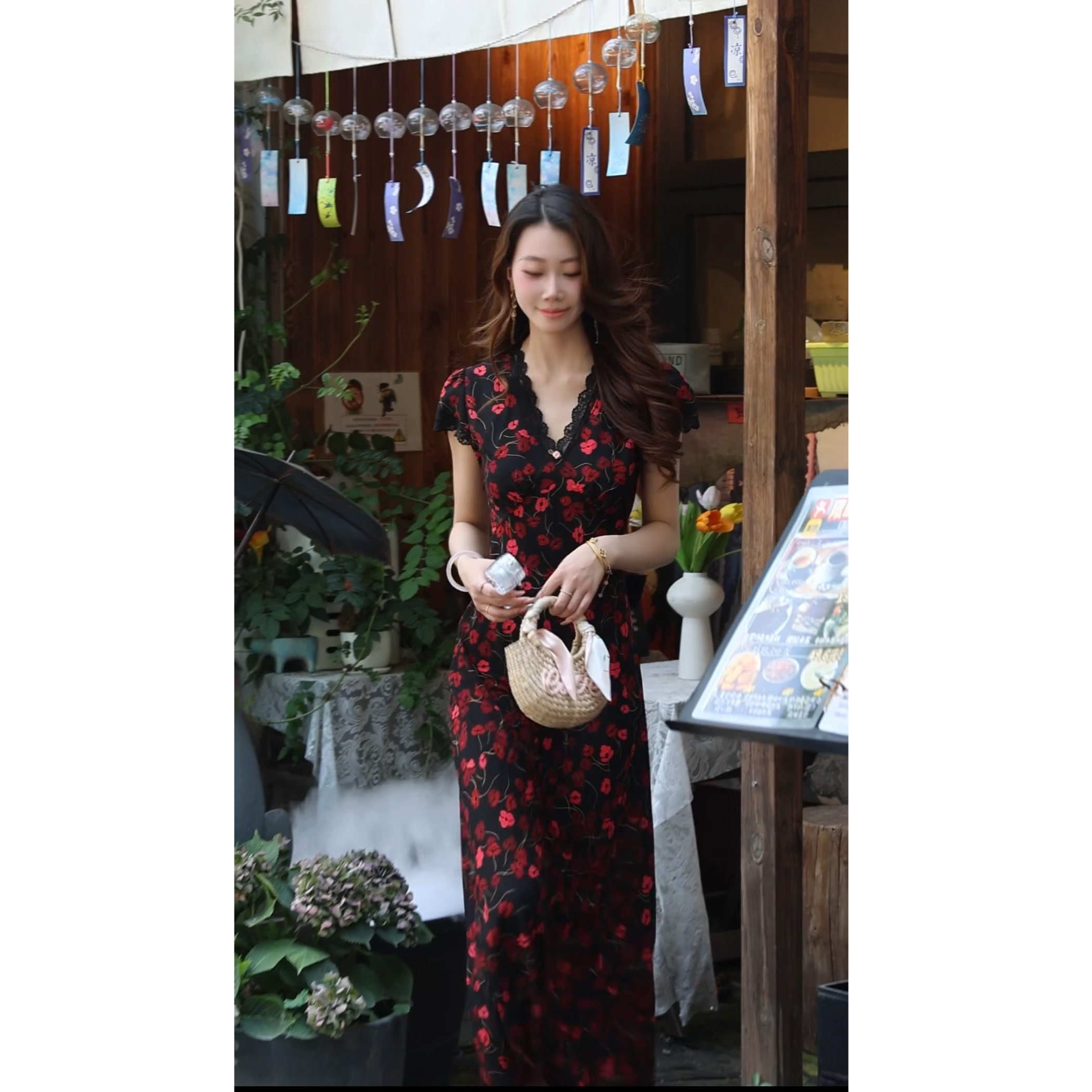 Hangsixiang.小爽【红蔷薇】显瘦度假碎花法式时尚女神连衣裙11999