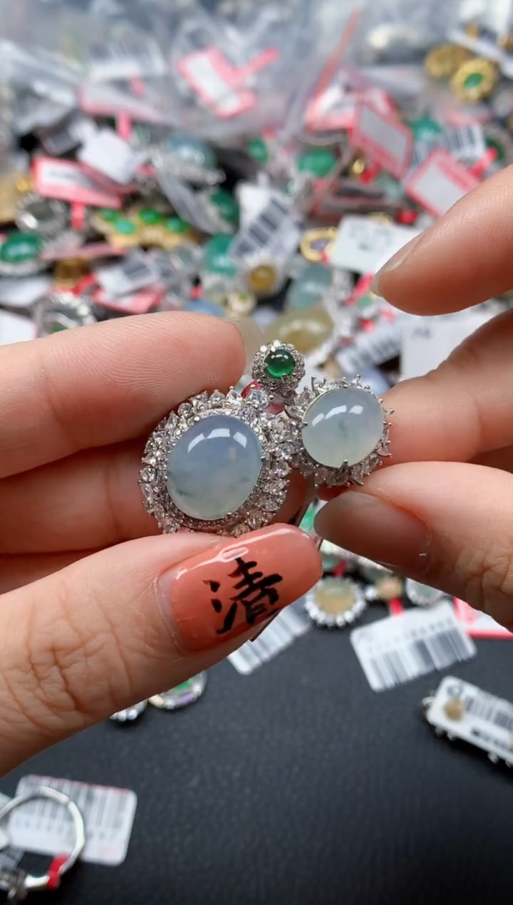 银S925镶嵌戒指翡翠天然A货缅甸翡翠