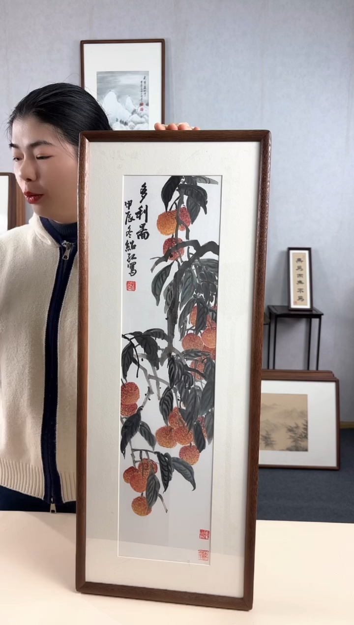 【闪购商品】国画手绘*多利图花*28*72cm实木框