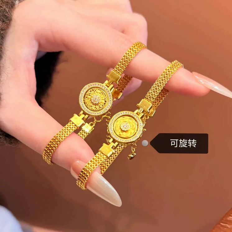 铜合金手链 轻奢《韵系列》铜合金转动镂空八宝罗盘手链大气简约