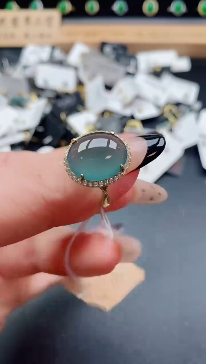 银S925镶嵌戒指翡翠1