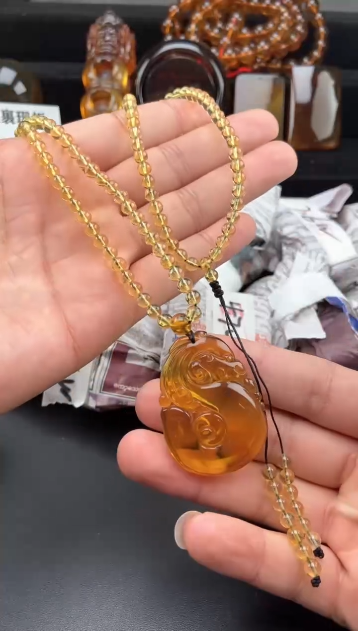 【闪购商品】琥珀颈饰未镶嵌螭龙如意毛衣链一套