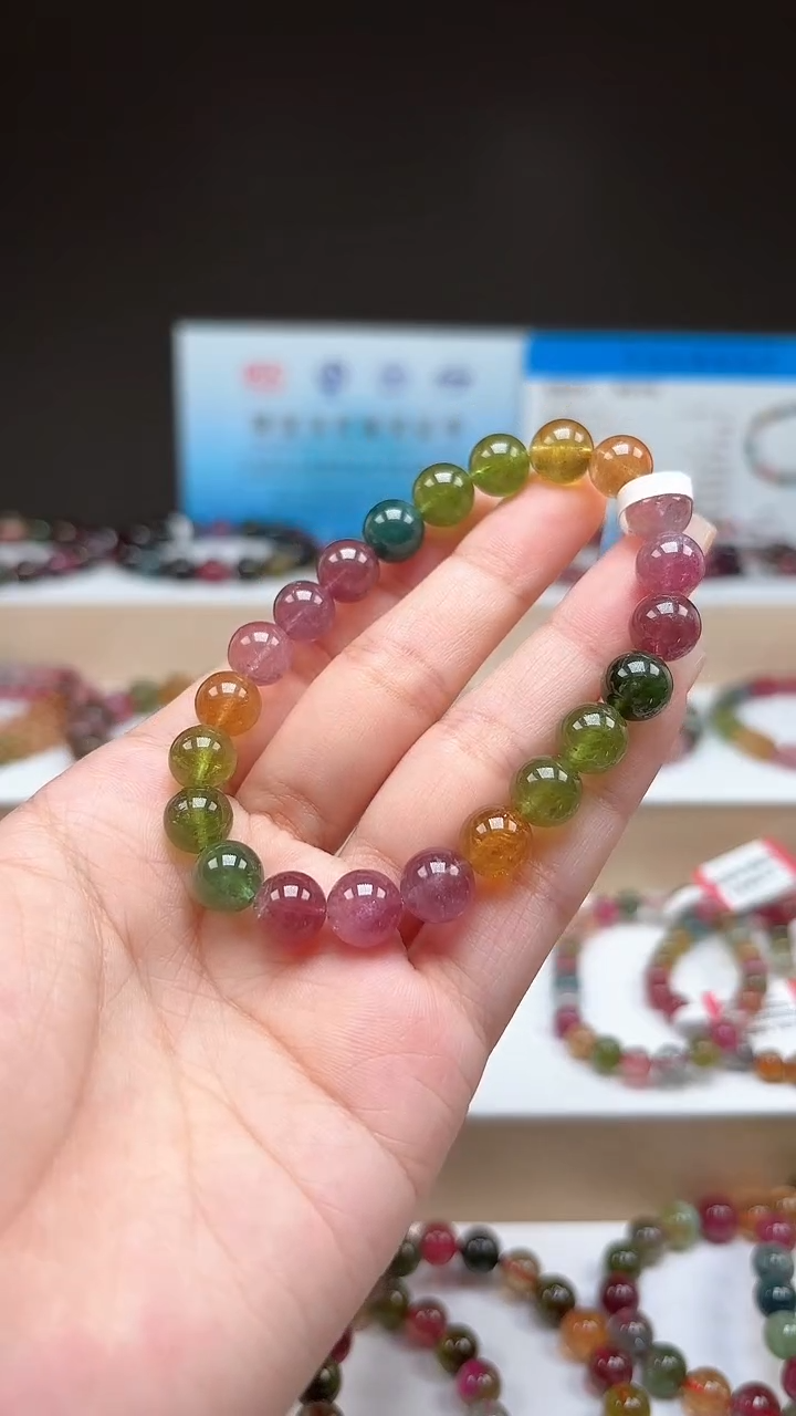 【闪购商品】碧玺手串未镶嵌8.8mm艳丽彩虹色玻璃体单圈手串