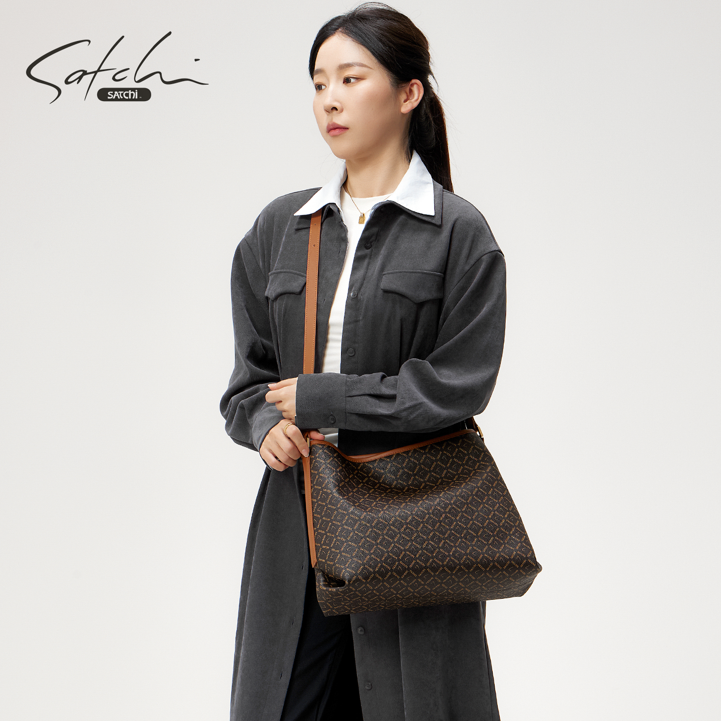 Satchi/沙驰2026新款经典复古印花托特包大容量单肩腋下包斜挎包