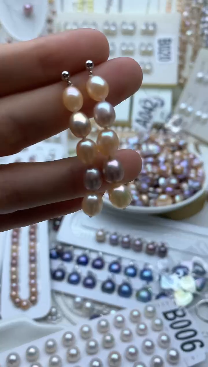 银S925镶嵌淡水珍珠耳饰多样性发其一