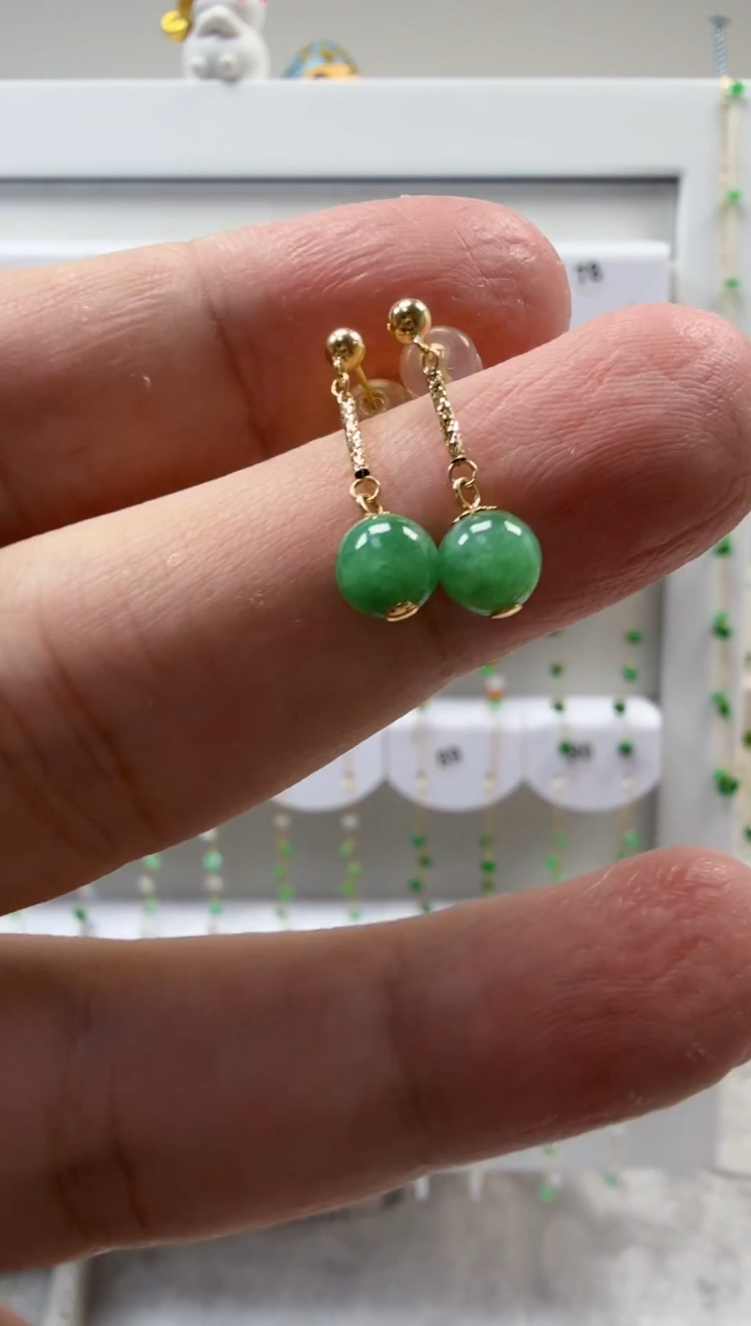 18K金镶嵌翡翠耳饰梅缅甸天然A货翡翠