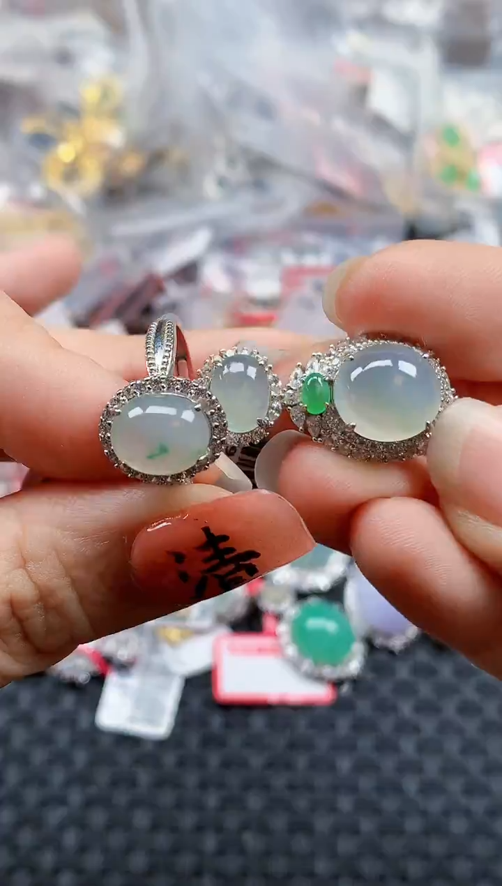 银S925镶嵌戒指翡翠天然A货缅甸翡翠