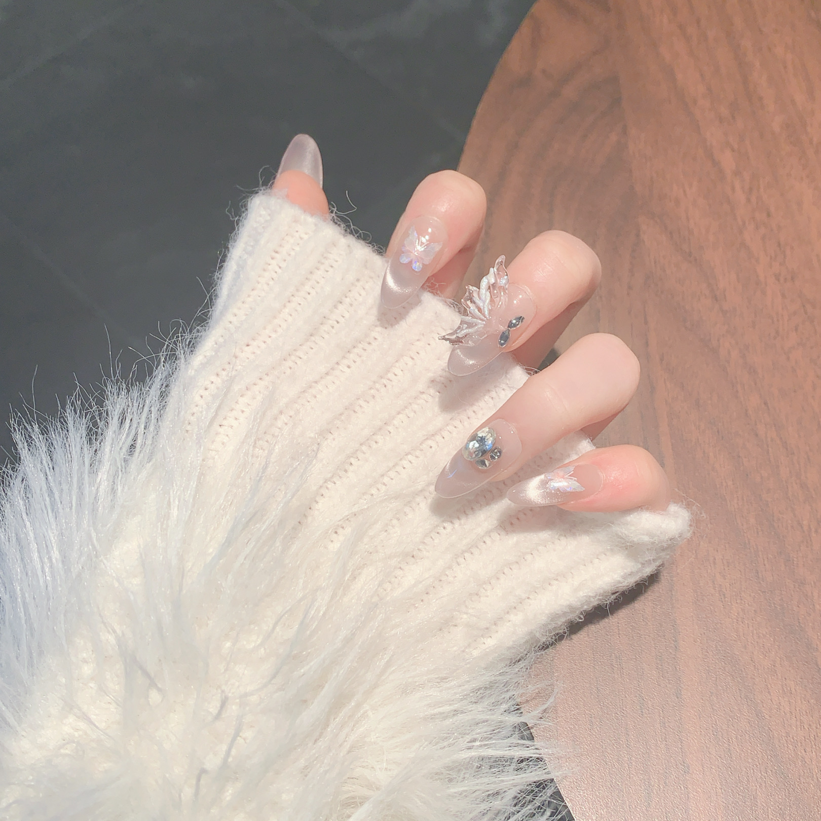 方寸|庄周梦蝶·纯手工鎏金香槟猫眼法式手绘美甲高端氛围感穿戴甲