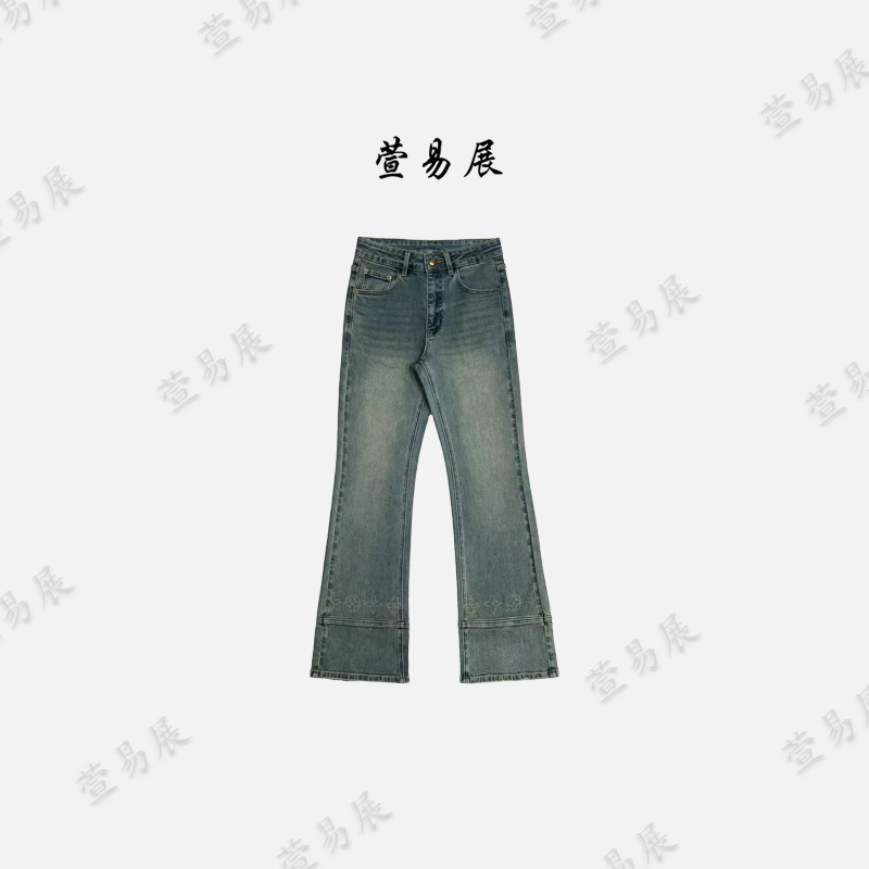 萱易展-立体剪裁水洗复古蓝显瘦微弹微喇牛仔裤-KZ090805