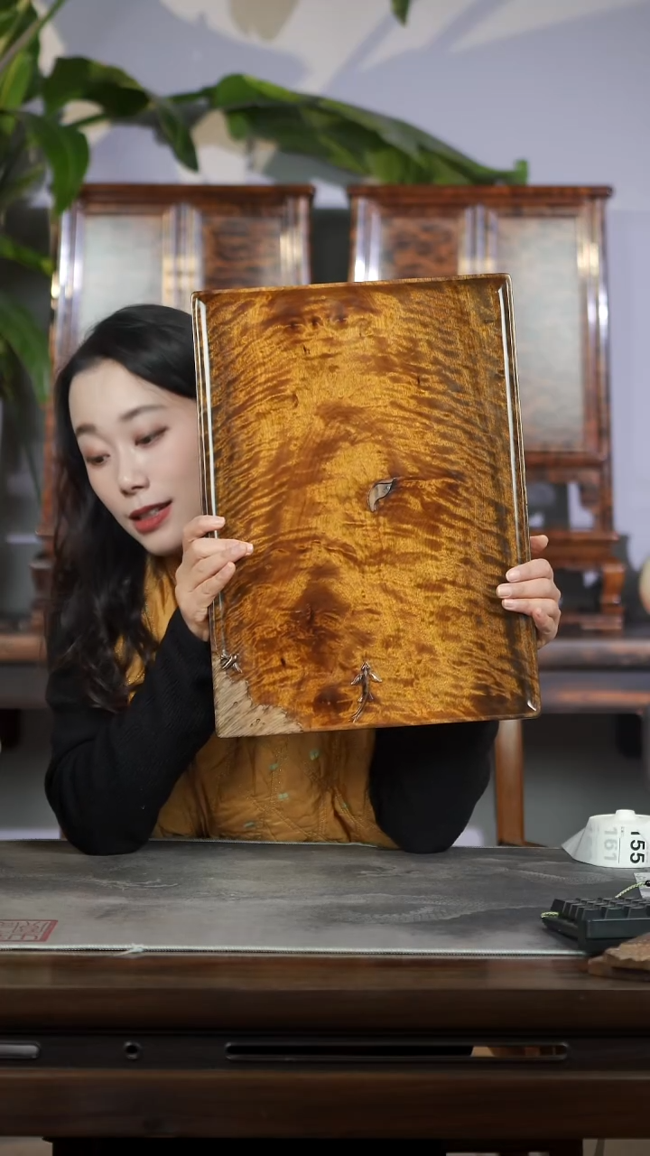 金丝楠满花影子波茶盘155