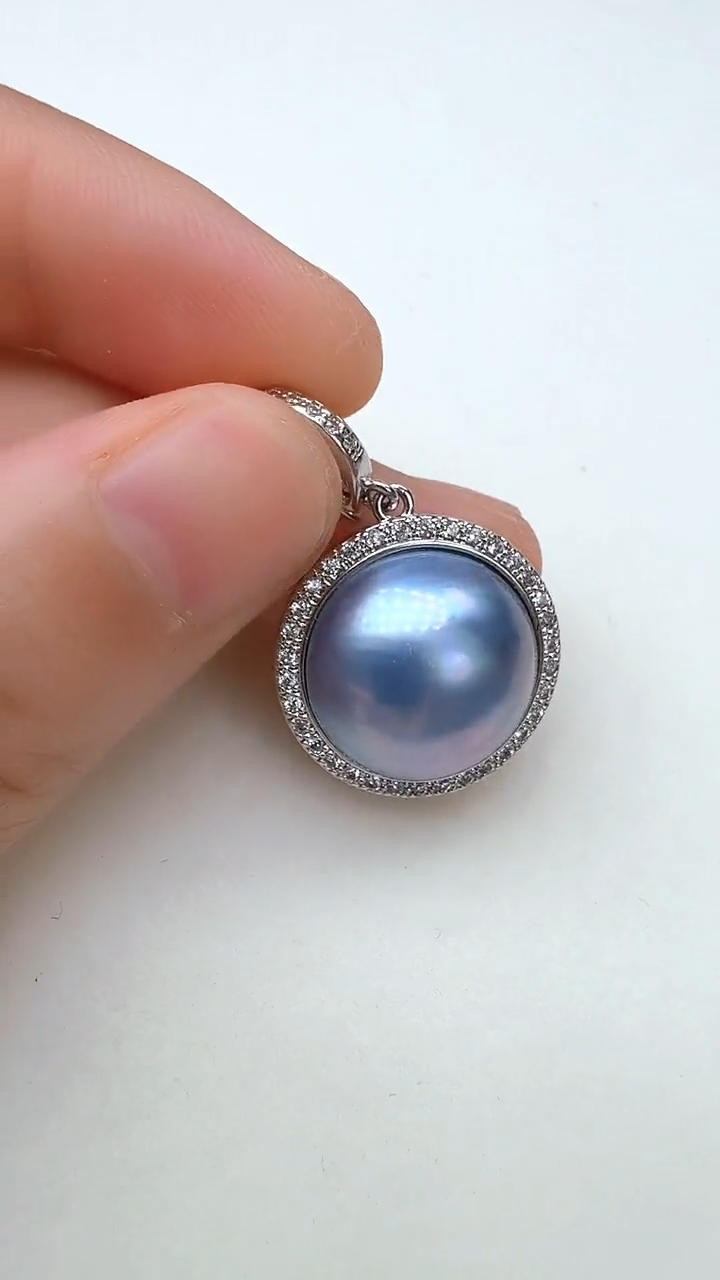 合金拼合珍珠（马贝珠）颈饰蓝色太阳花