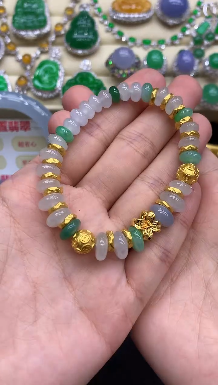 足金镶嵌手链翡翠372-中国好珍宝