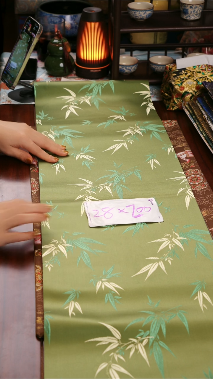 【竹叶绿单面】中国风干泡织锦茶席28*200