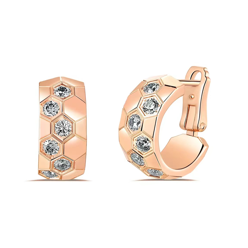 合金莫桑石耳饰 镀K金 时尚百搭CNC蜂巢宽版耳环 ZR-A149