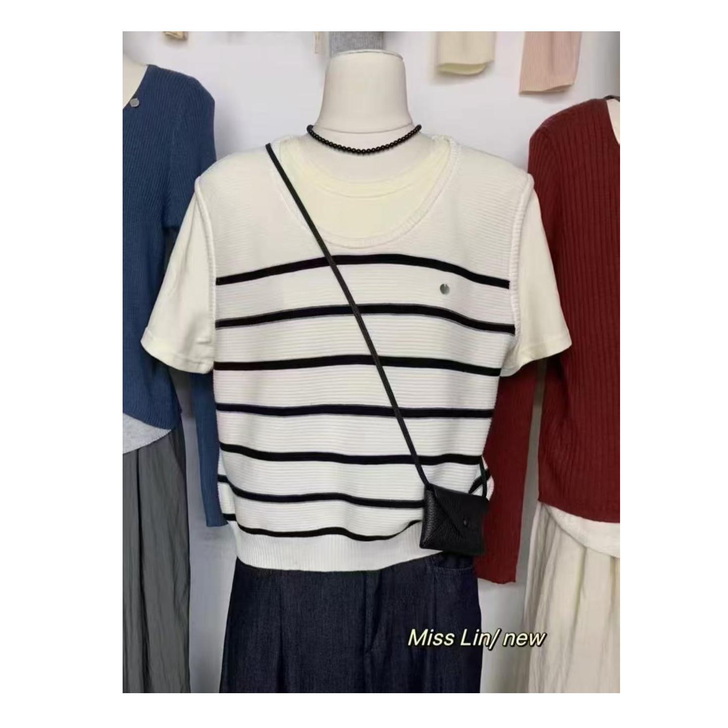 玲玲服饰·【00179】春夏针织条纹短袖上衣