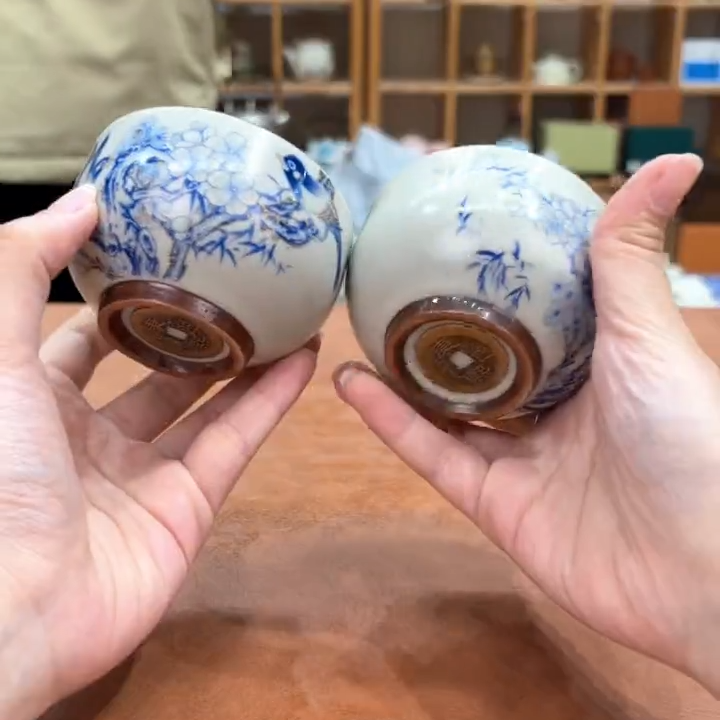 ZHTJ0028-喜鹊铜钱主人杯天蓝色2个