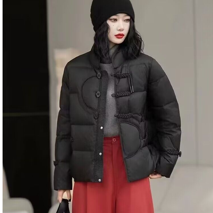 2025冬季新款 文艺复古拼接琵琶扣短款棉服宽松立领8896