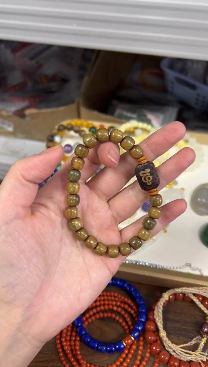 维腊木（绿檀）手串/手链绿檀木桶珠配件款手链[08]