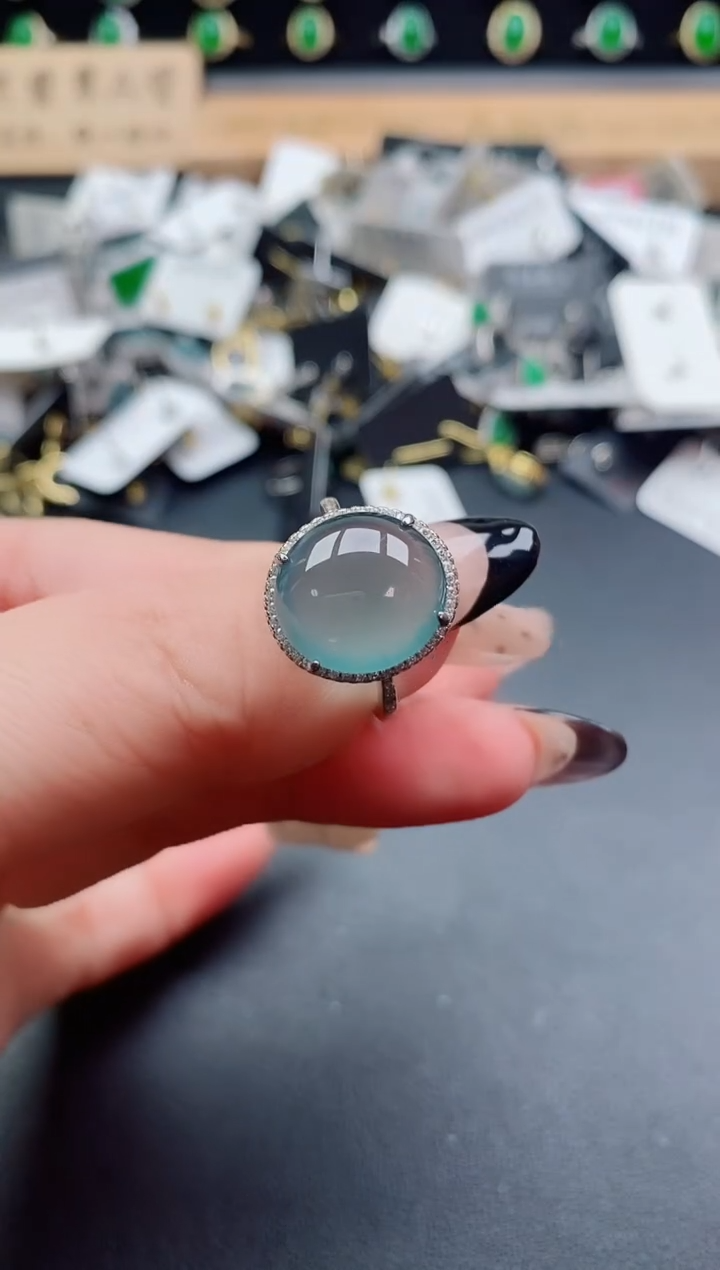 银S925镶嵌戒指翡翠1