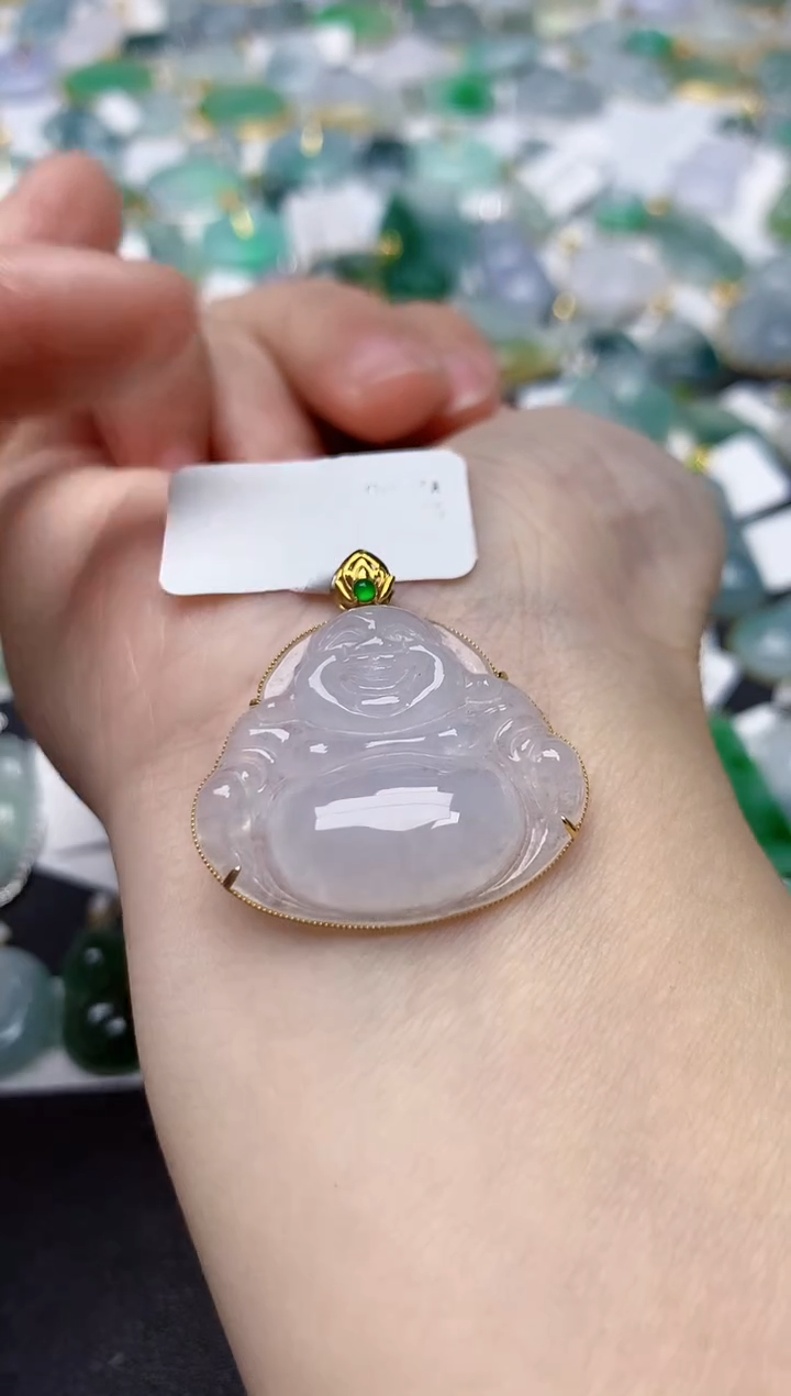 颈饰18K金镶嵌翡翠天然缅甸A货翡翠