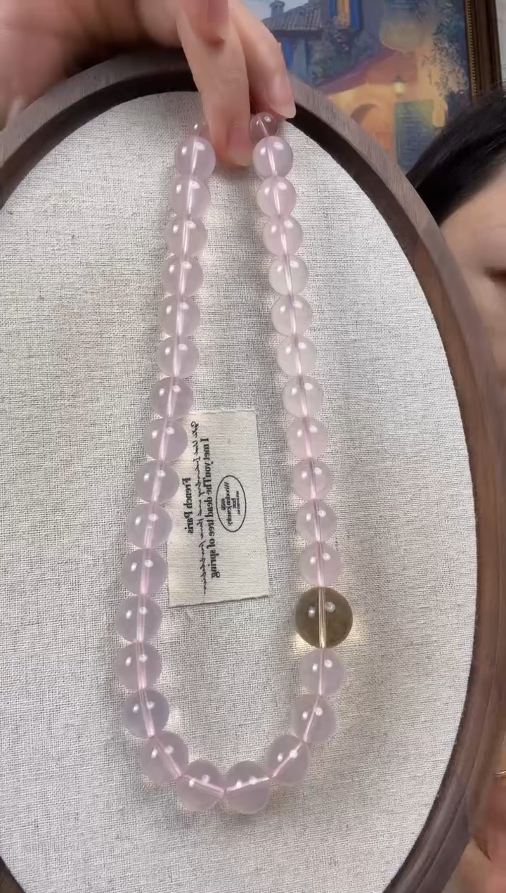 项链银S925镶嵌水晶纯天然粉水晶项链