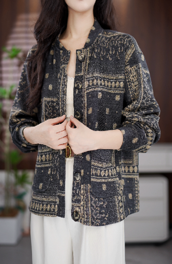 Y239新款中式时尚百搭气质宽松减龄外套-鸽子