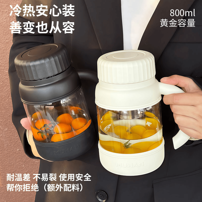 防磕碰大容量吨吨桶玻璃水杯男新款2026带把户外办公室泡茶水分离商品图