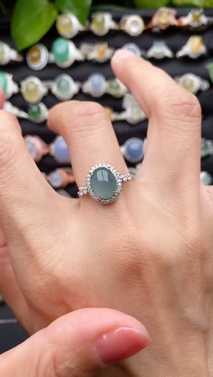 【闪购商品】翡翠戒指银S925镶嵌缅甸天然A货翡翠77