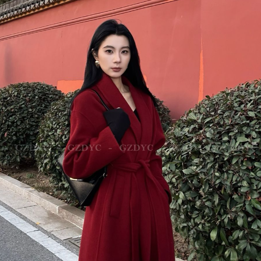 【鸽子的衣橱】|朱砂痣| 绵羊毛山羊绒大衣冬季毛呢长款气质红色