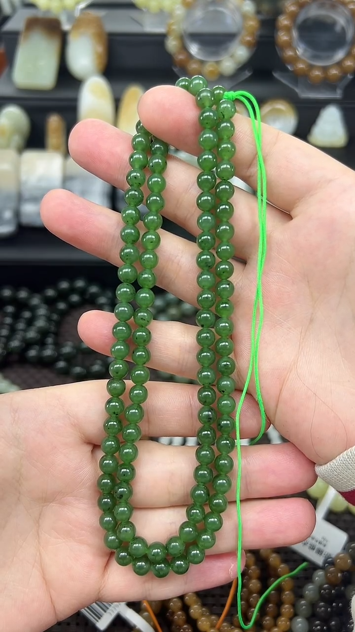 项链未镶嵌和田玉（碧玉）俄罗斯七号矿碧玉  卡6  108颗