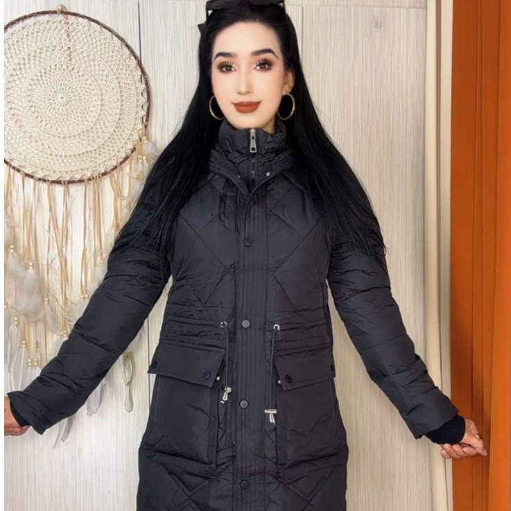 43加绒加厚款连帽女长款中长款棉服女装户外收腰时尚