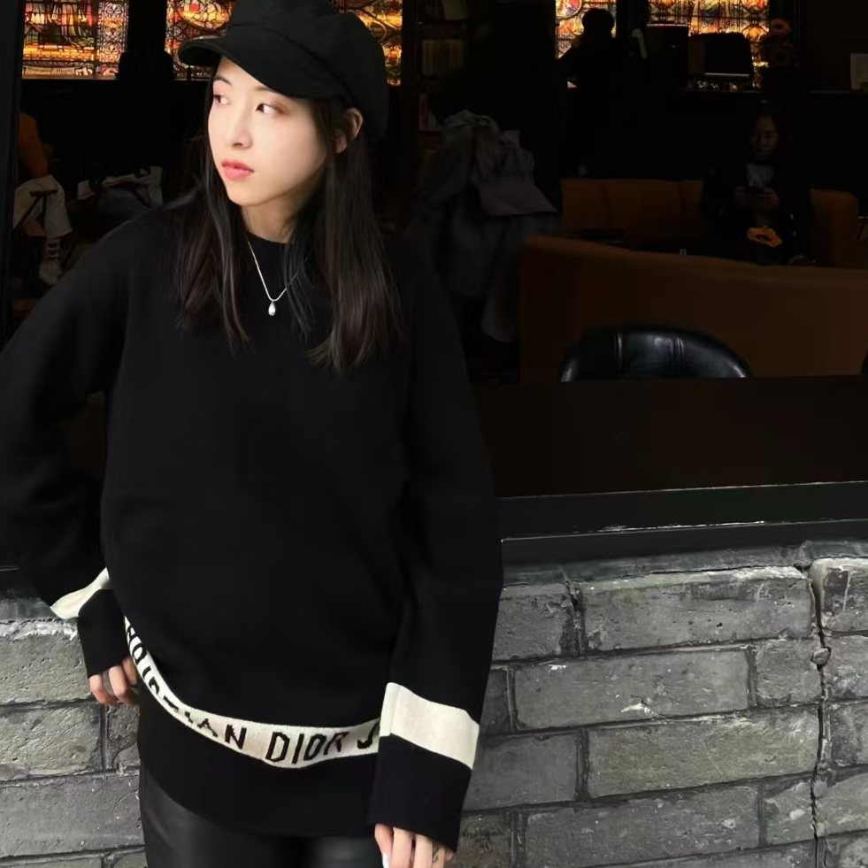 未使用 DIOR/迪奥 Dior 迪奥米色logo条纹羊绒套头毛衣 米色38