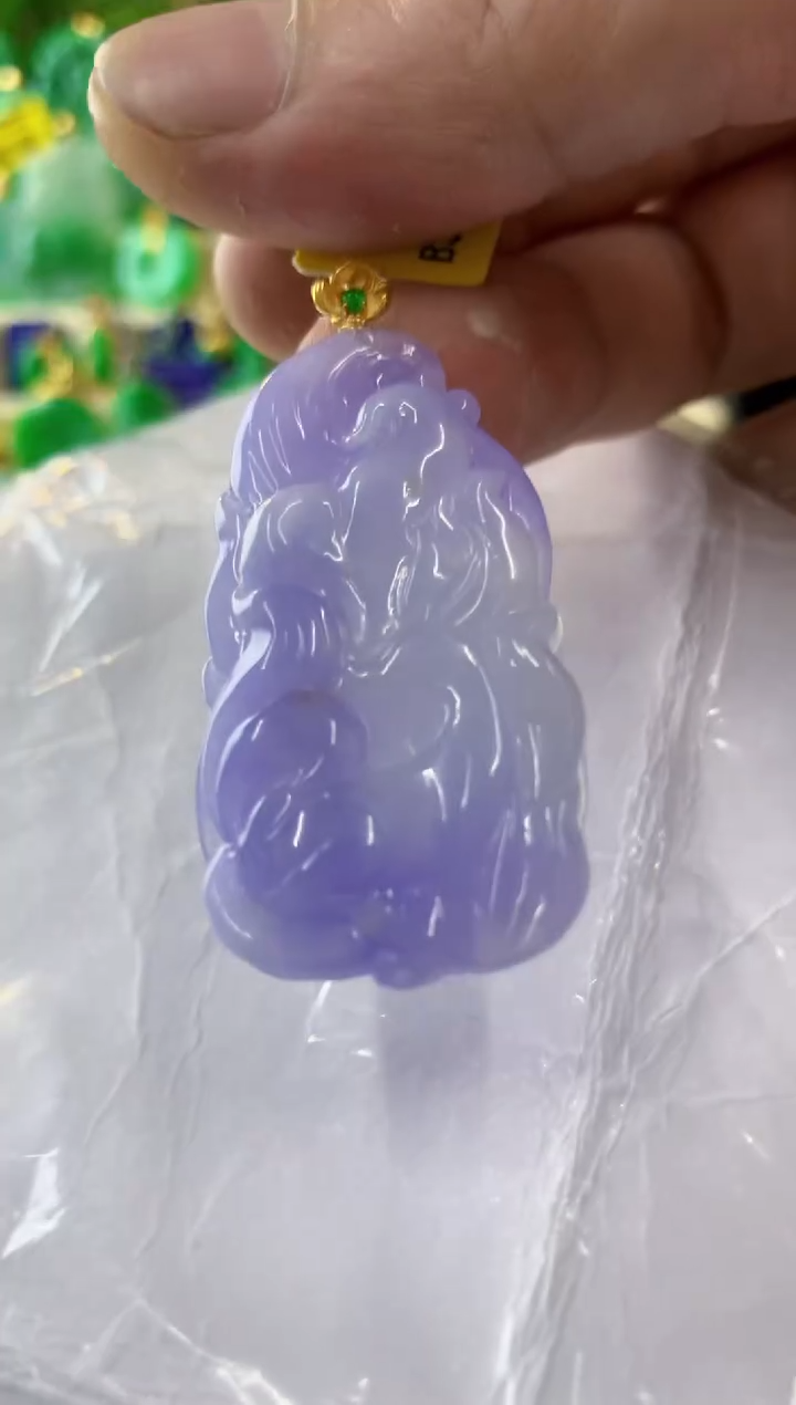 翡翠18K金镶嵌吊坠(不含链)缅甸翡翠挂件
