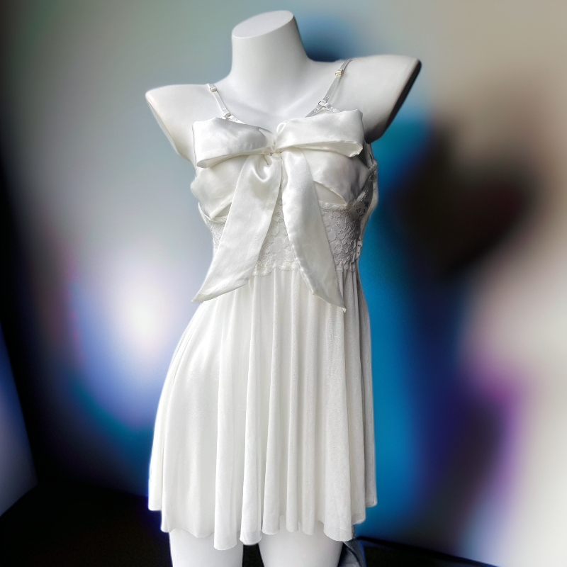 【80-210斤】礼物款蝴蝶结优雅网纱睡裙带钢圈睡衣夏季女士纯欲性感