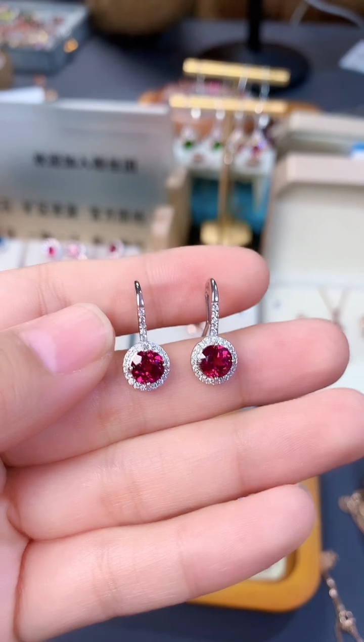 【闪购商品】石榴石耳钩银S925镶嵌天然镁铝